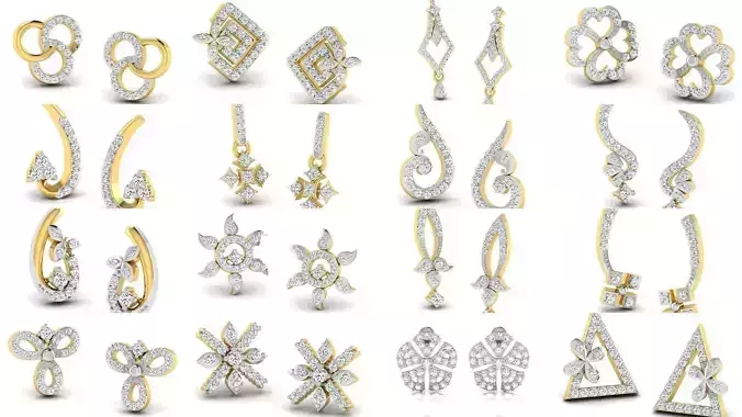 100 Women earrings 3dm render detail 3D Model Collection