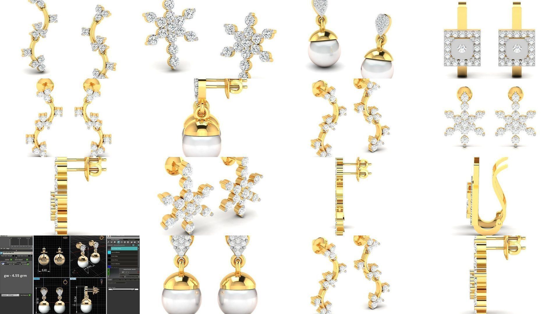 100 Women earrings 3dm render detail 3D Model Collection_11