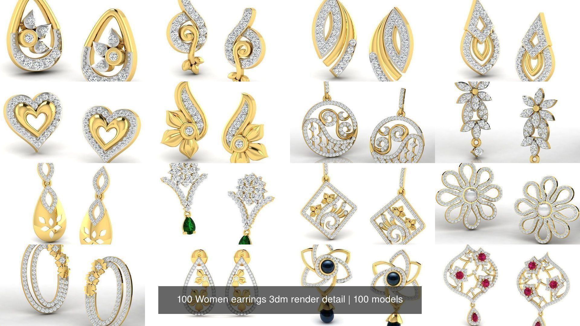 100 Women earrings 3dm render detail 3D Model Collection_8