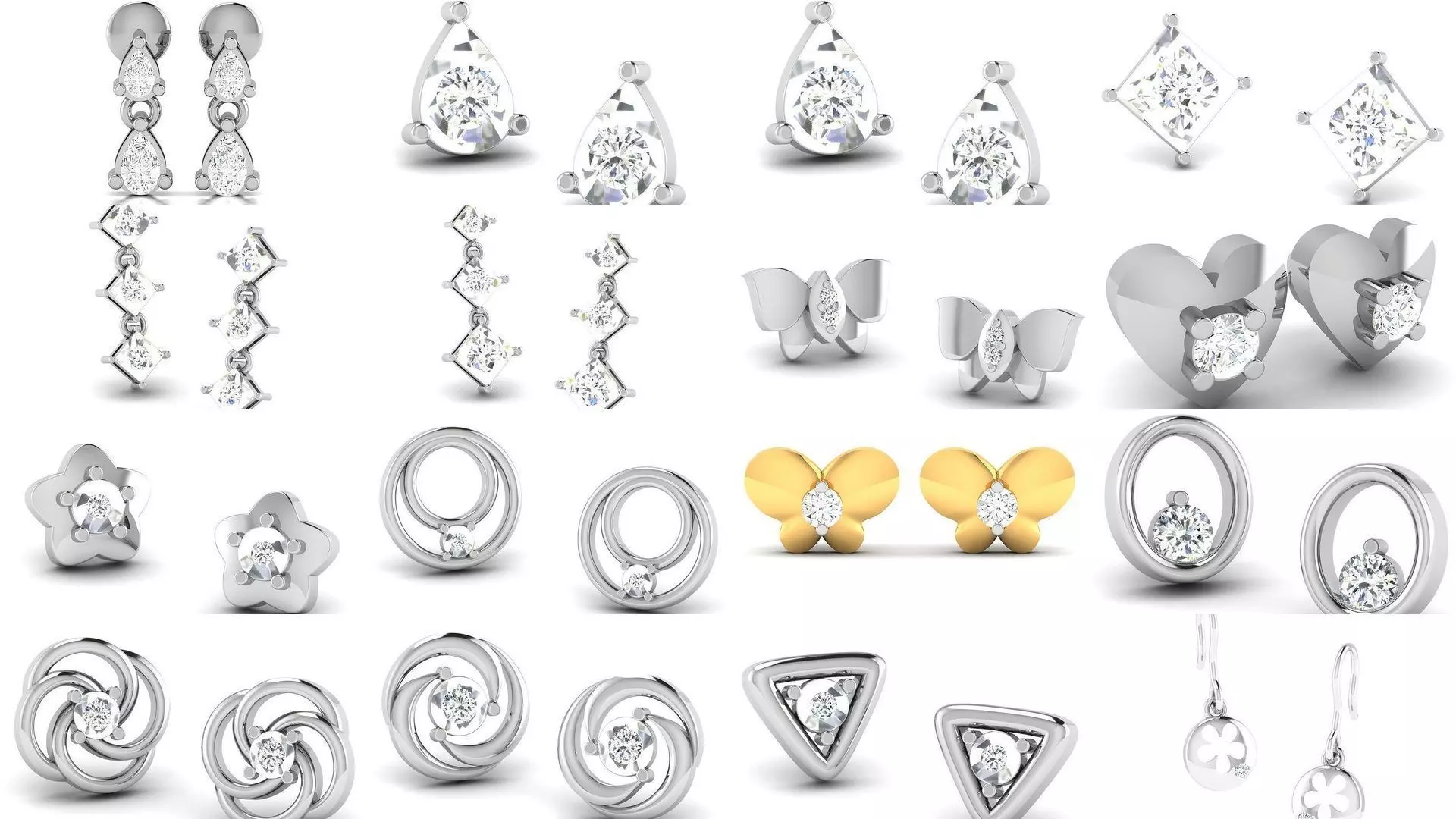 100 Women earrings 3dm render detail 3D Model Pack