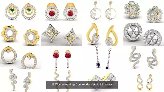 22 Women earrings 3dm render detail 3D Model Collection