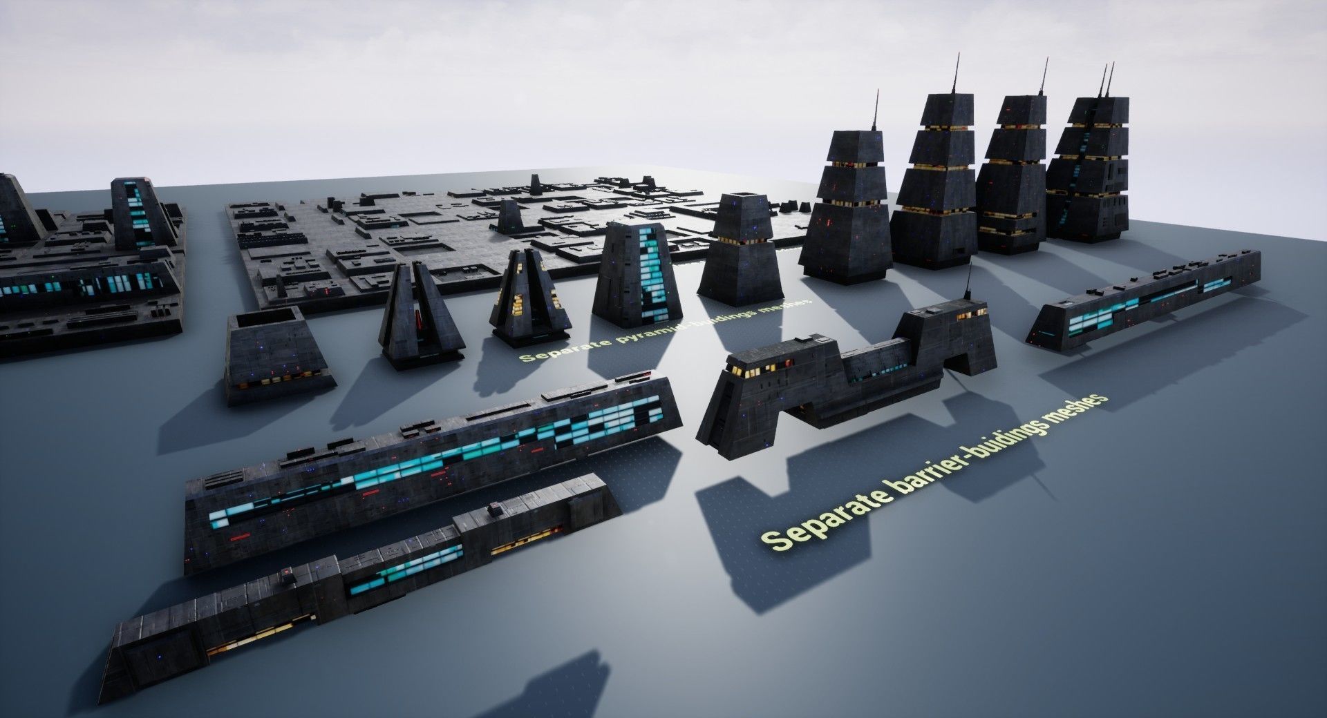 Sci-Fi City Landscape UE4 Low-poly 3D model_3