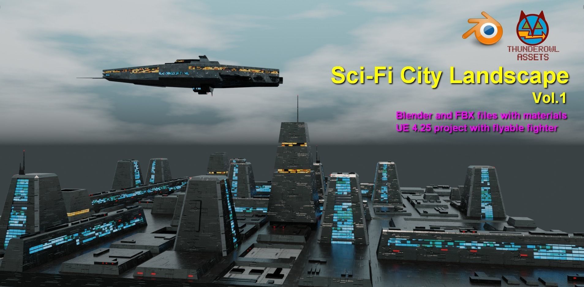 Sci-Fi City Landscape UE4 Low-poly 3D model_17