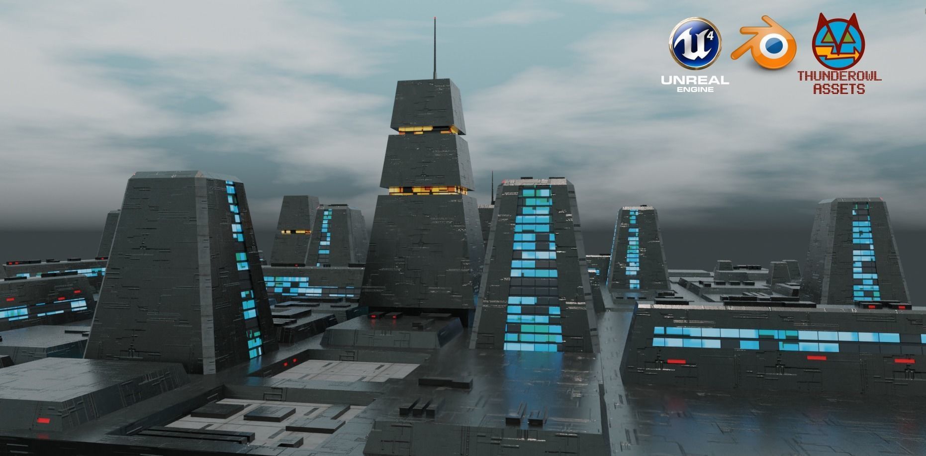 Sci-Fi City Landscape UE4 Low-poly 3D model_12