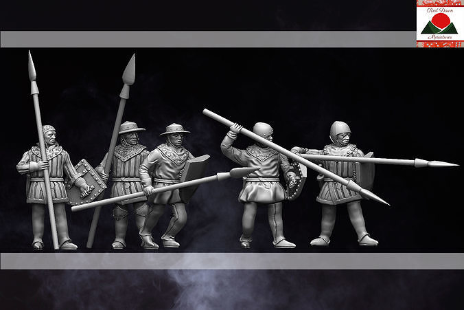 28mm Medieval Spearmen Infantry 3D print model