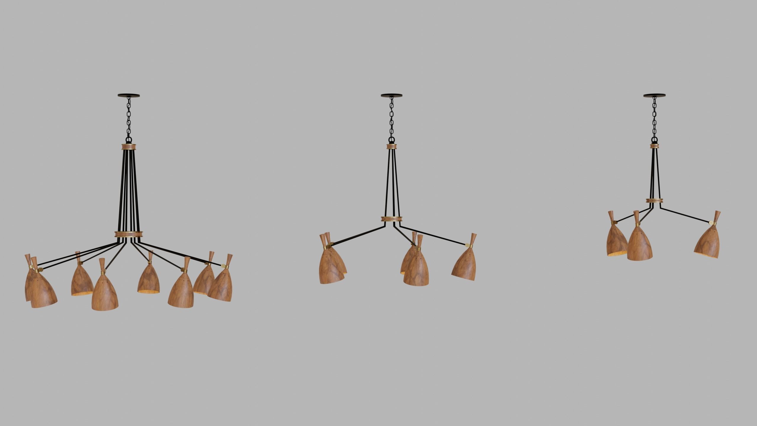 Chandelier set - Utopia acacia wood - Corbett Lighting 3D model_1