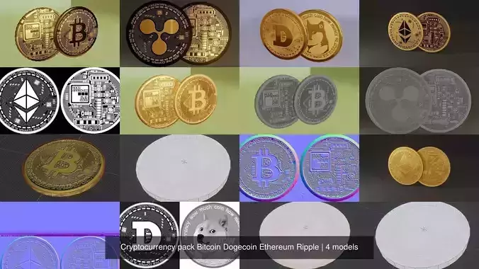 Cryptocurrency pack Bitcoin Dogecoin Ethereum Ripple