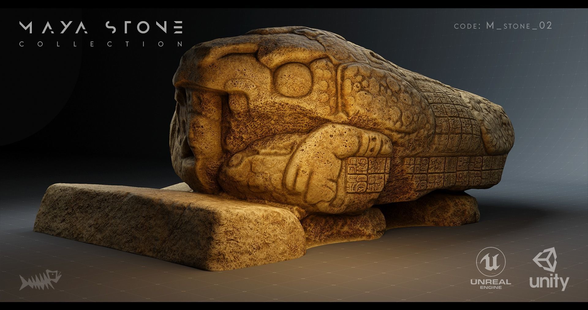 Mayan Stone 02 PBR 4K Low-poly 3D model_7