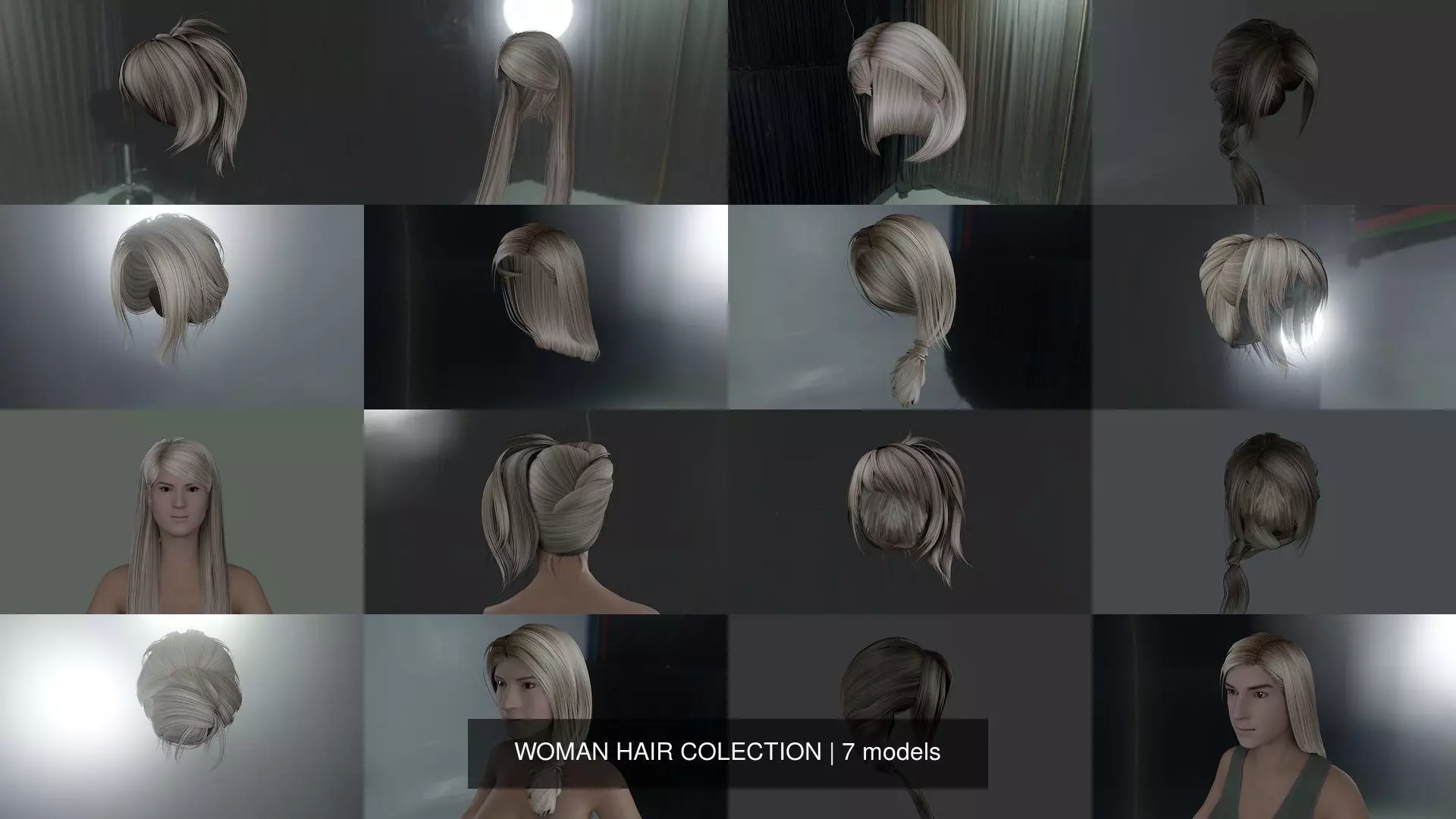 WOMAN HAIR COLECTION 3D Model Collection_0