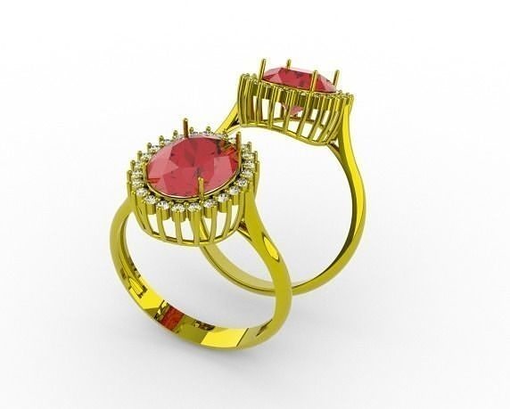 Anel Pedra oval 8x10 com diamantes 8x10 Oval Stone Ring 3D print model