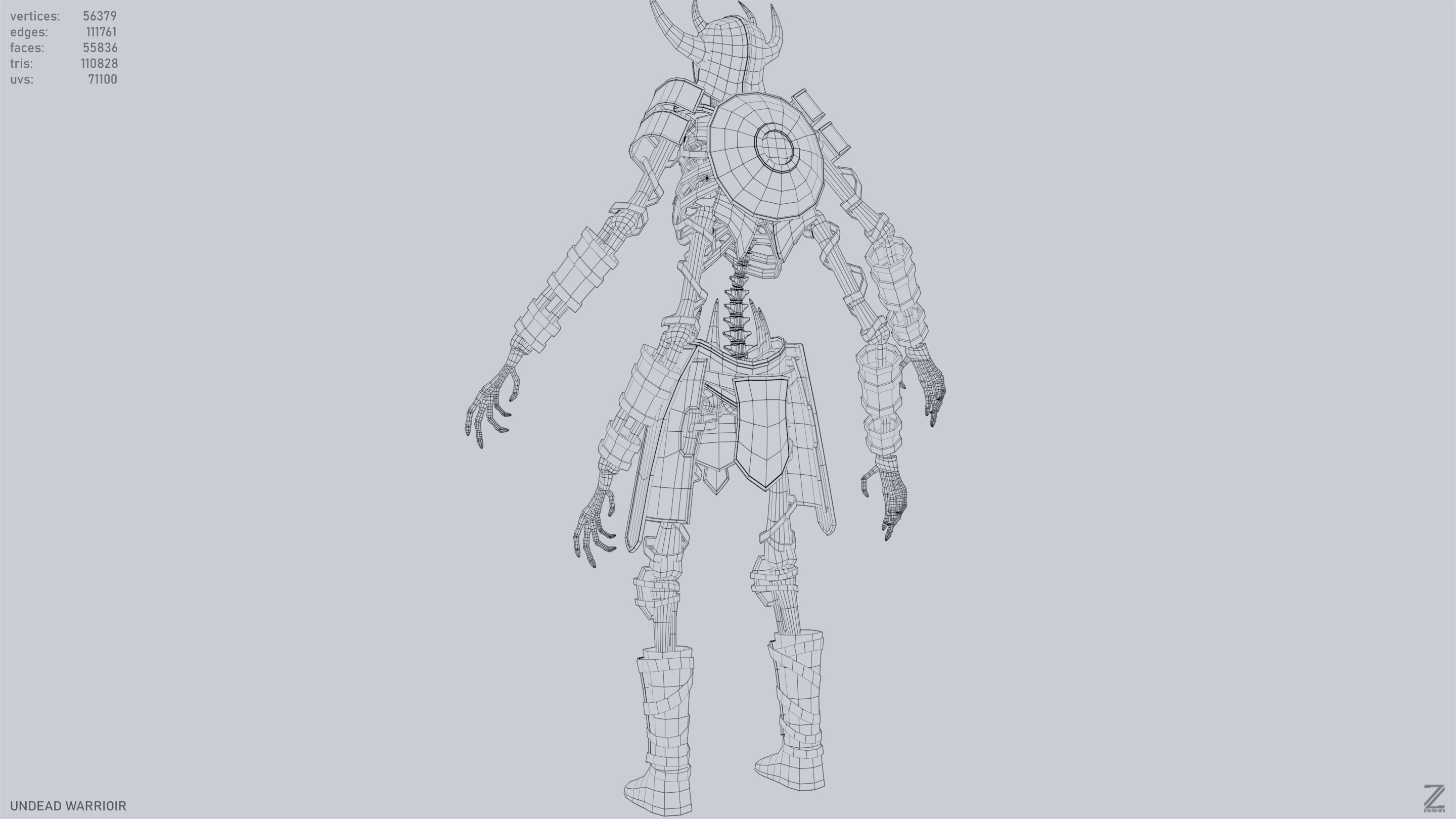 Undead warrior Low-poly 3D model_13