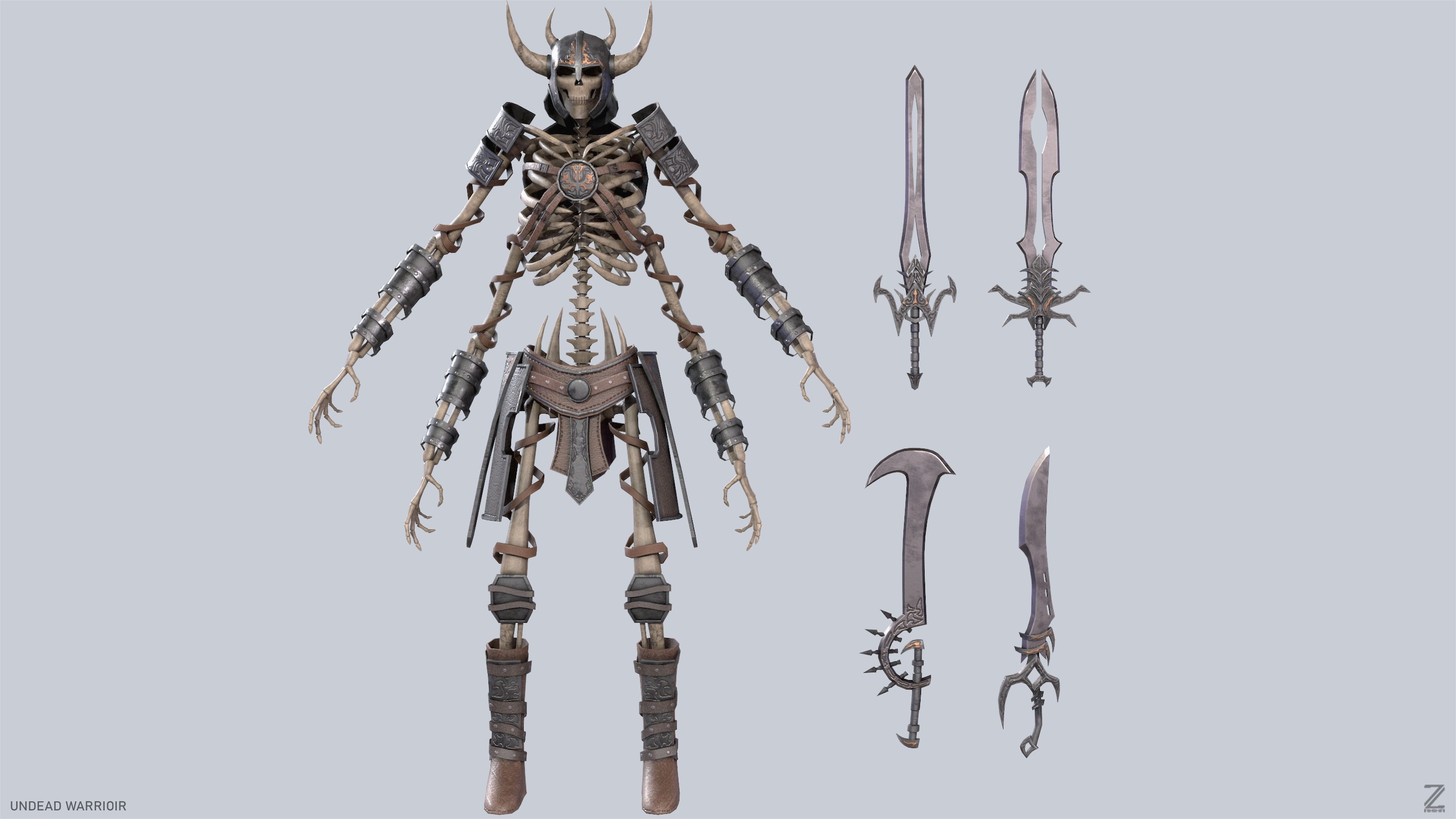Undead warrior Low-poly 3D model_2