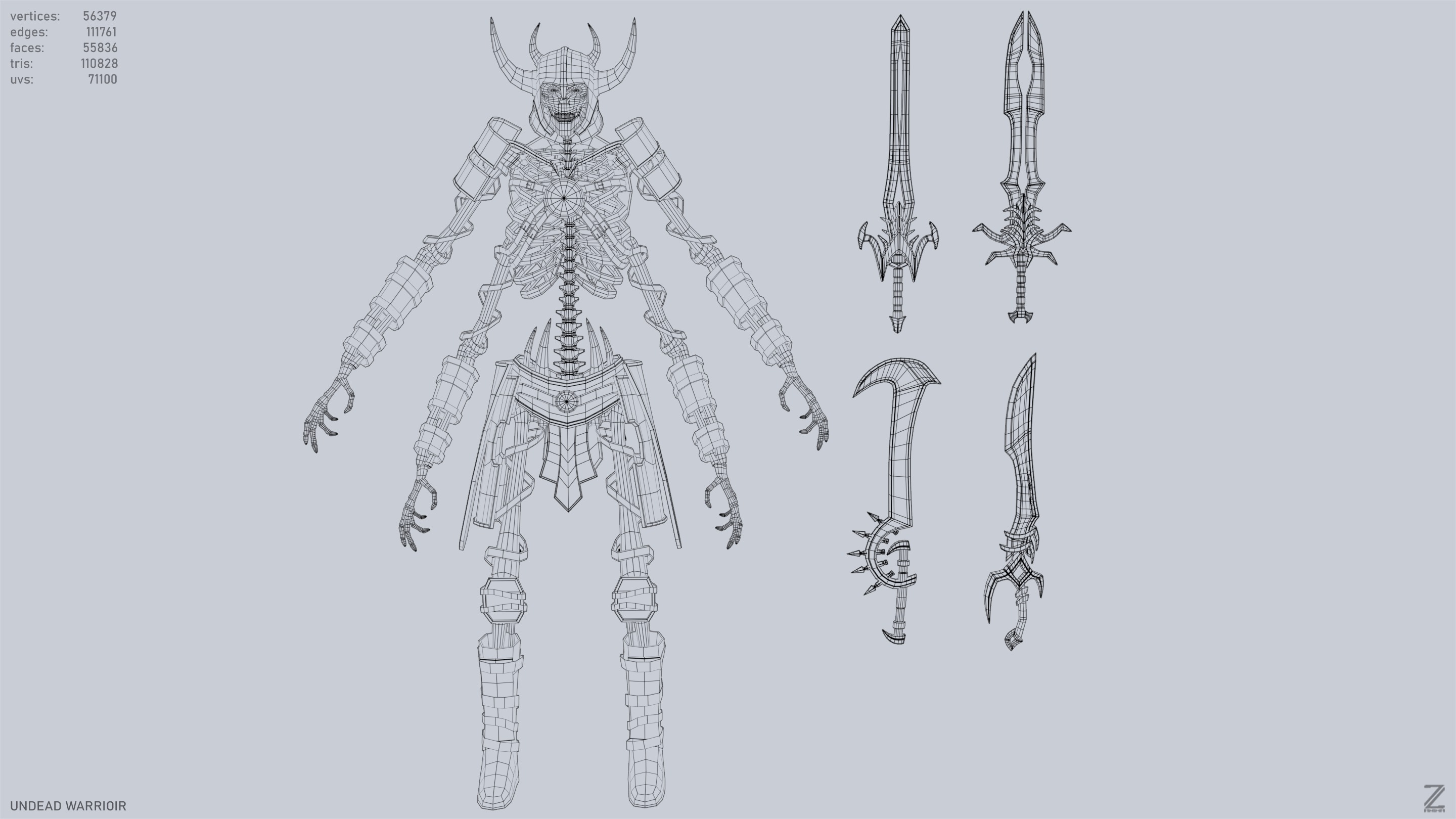 Undead warrior Low-poly 3D model_16