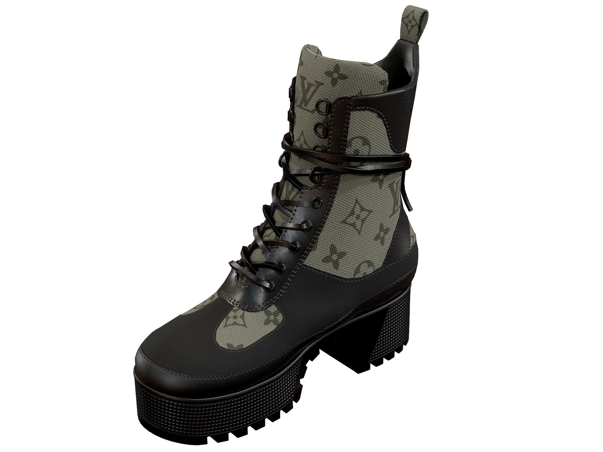 Louis Vuitton Laureate Platform Desert Boots Khaki Green Low-poly 3D model_3