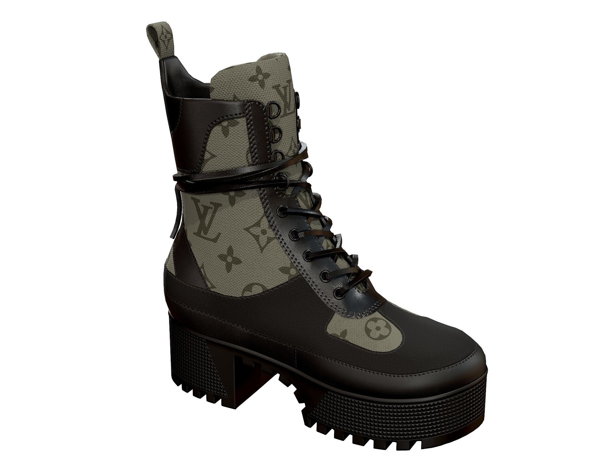 Louis Vuitton Laureate Platform Desert Boots Khaki Green Low-poly 3D model_4