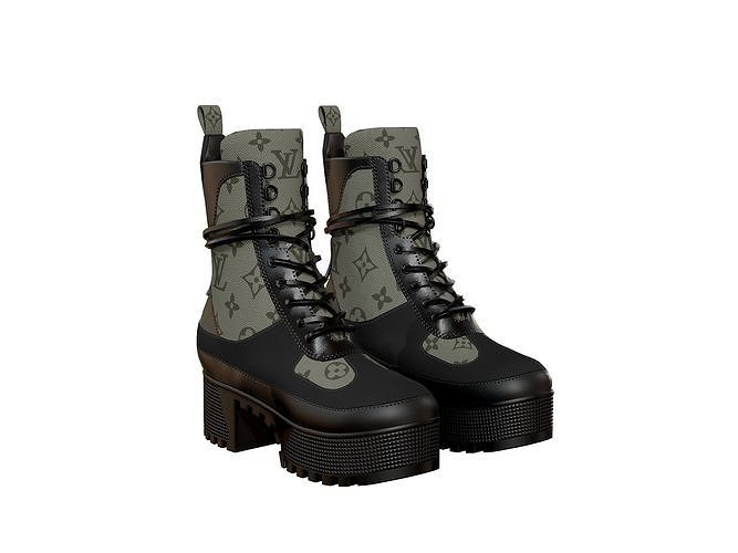 Louis Vuitton Laureate Platform Desert Boots Khaki Green Low-poly 3D model