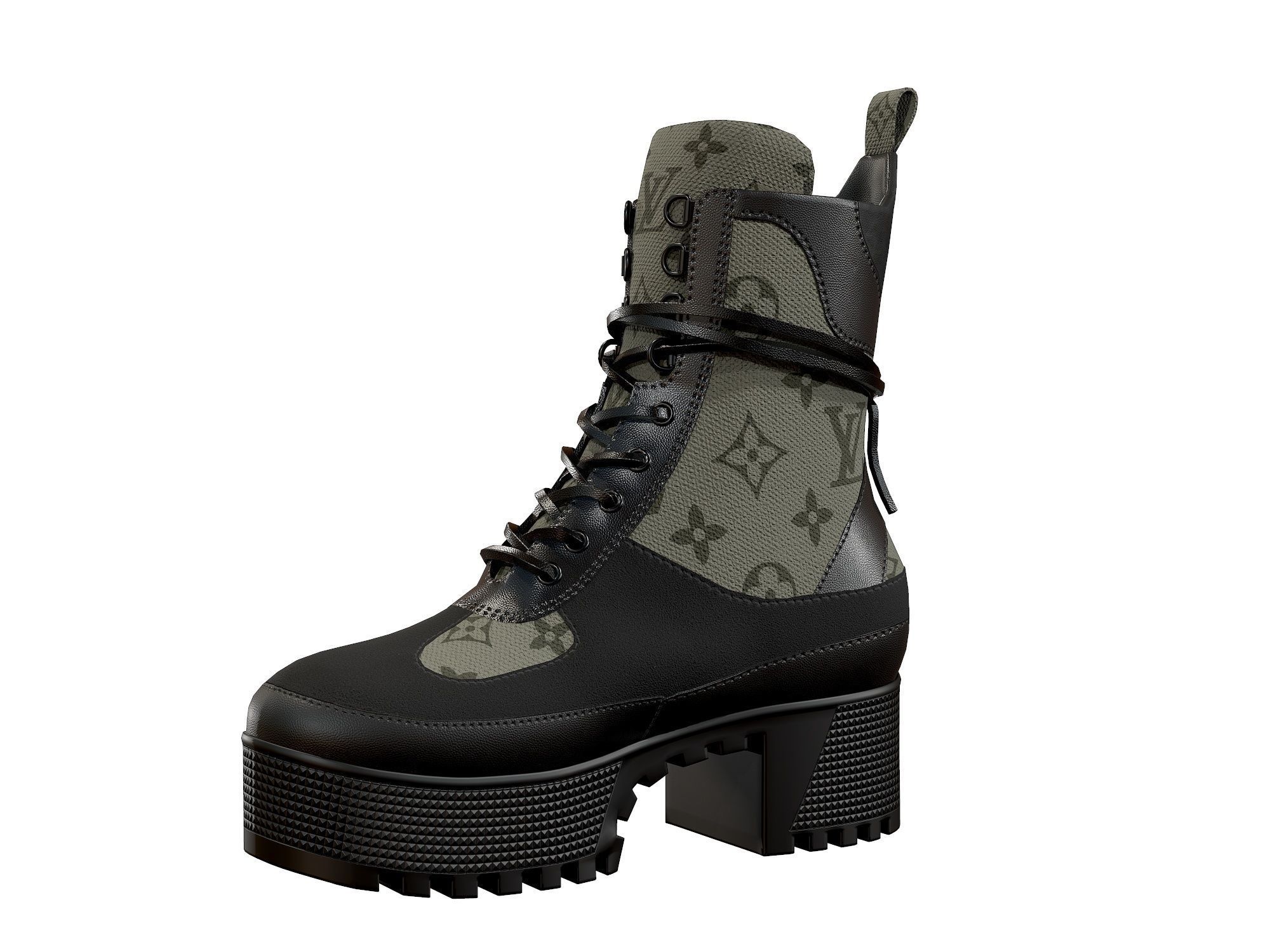 Louis Vuitton Laureate Platform Desert Boots Khaki Green Low-poly 3D model_1