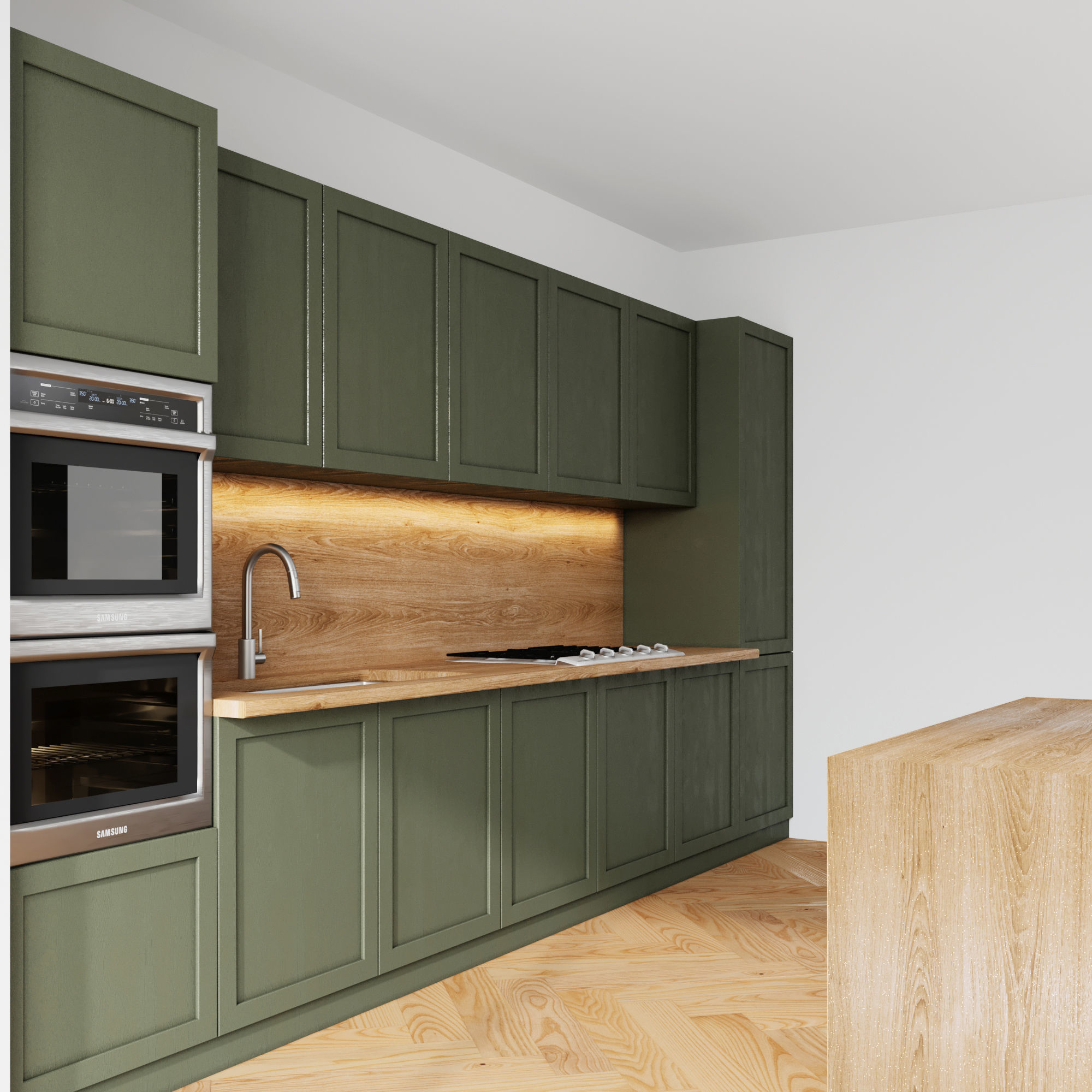 green kitchen with island Low-poly 3D model_1
