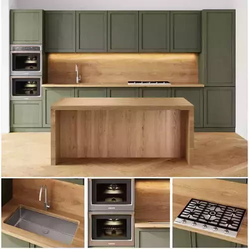 green kitchen with island Low-poly 3D model