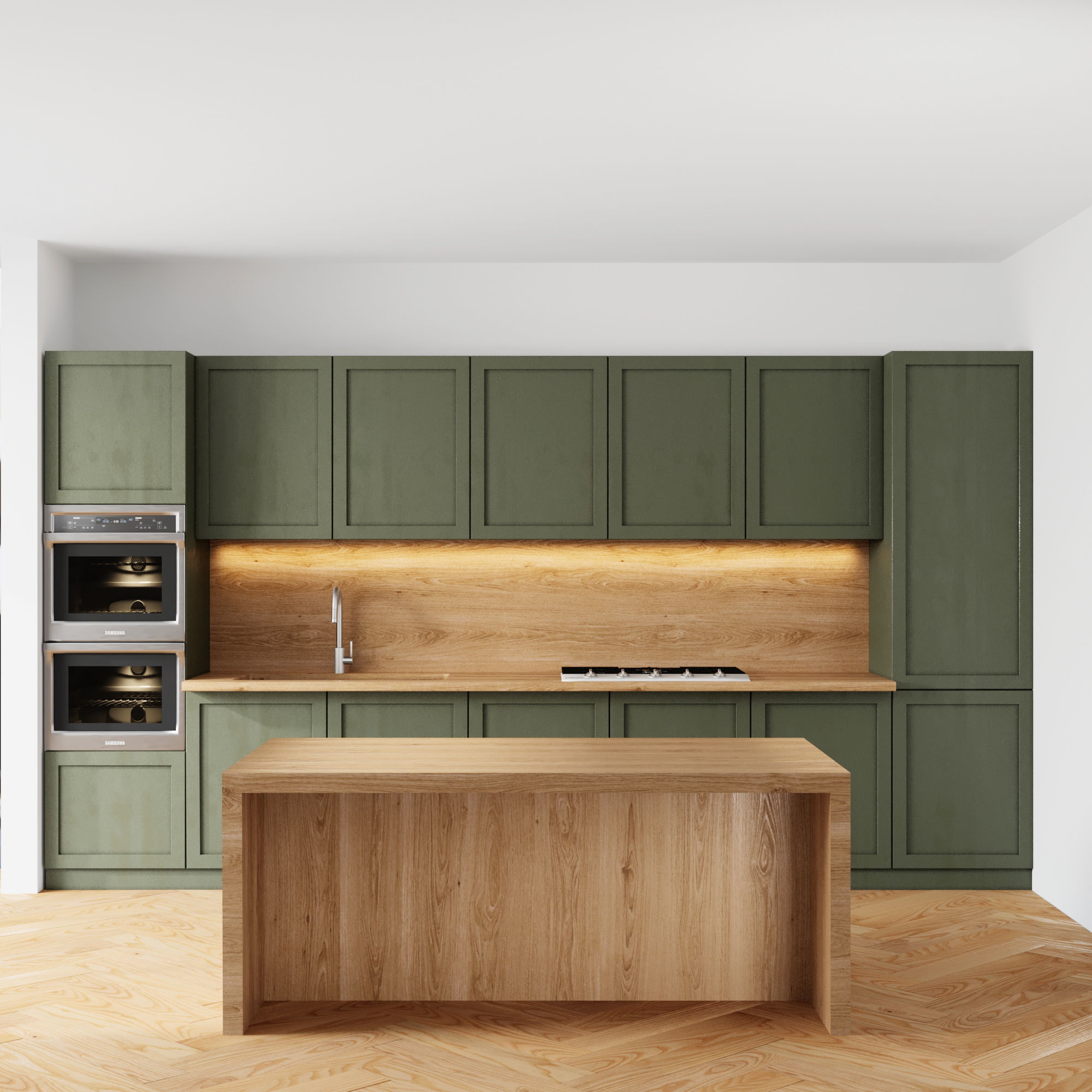 green kitchen with island Low-poly 3D model_2