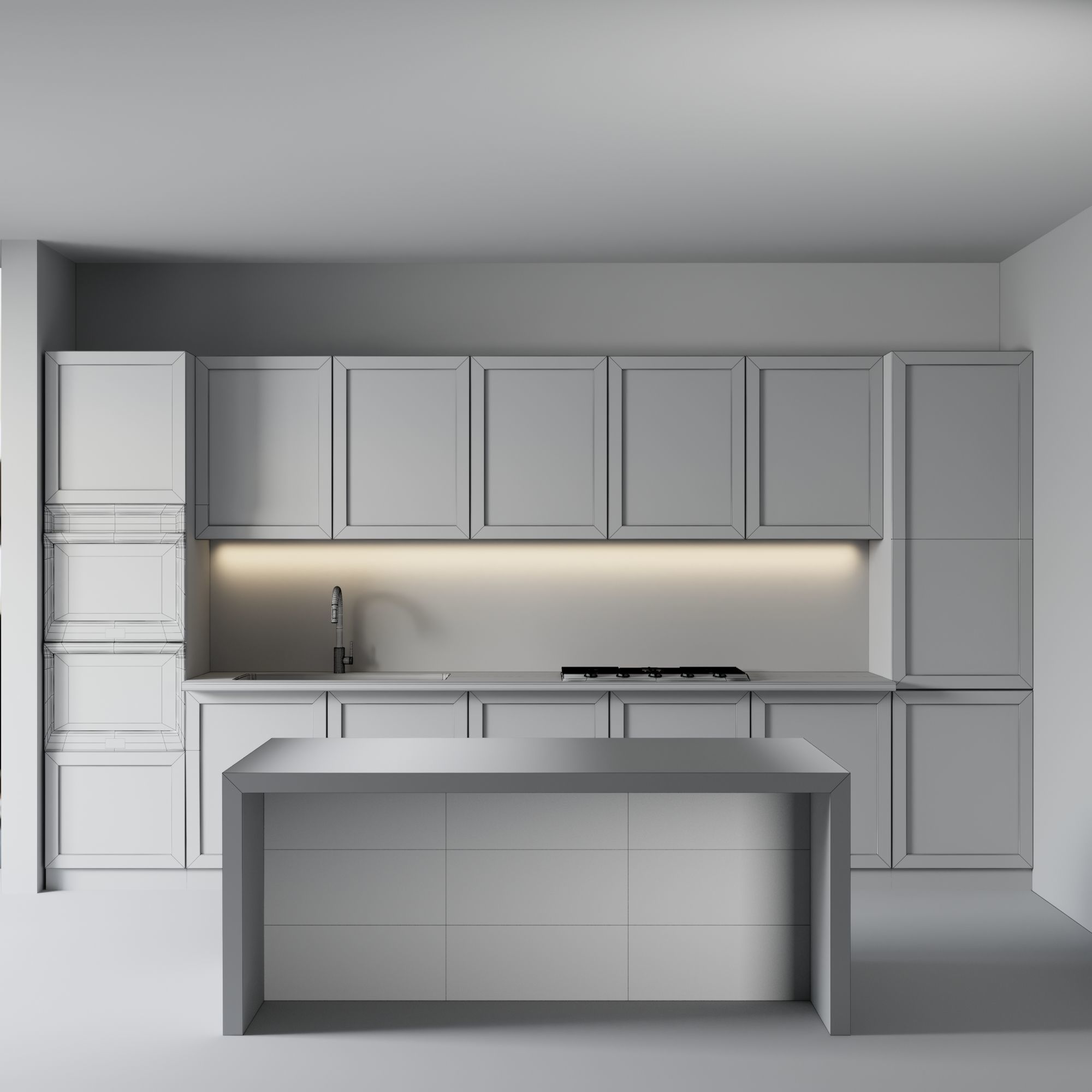 green kitchen with island Low-poly 3D model_6