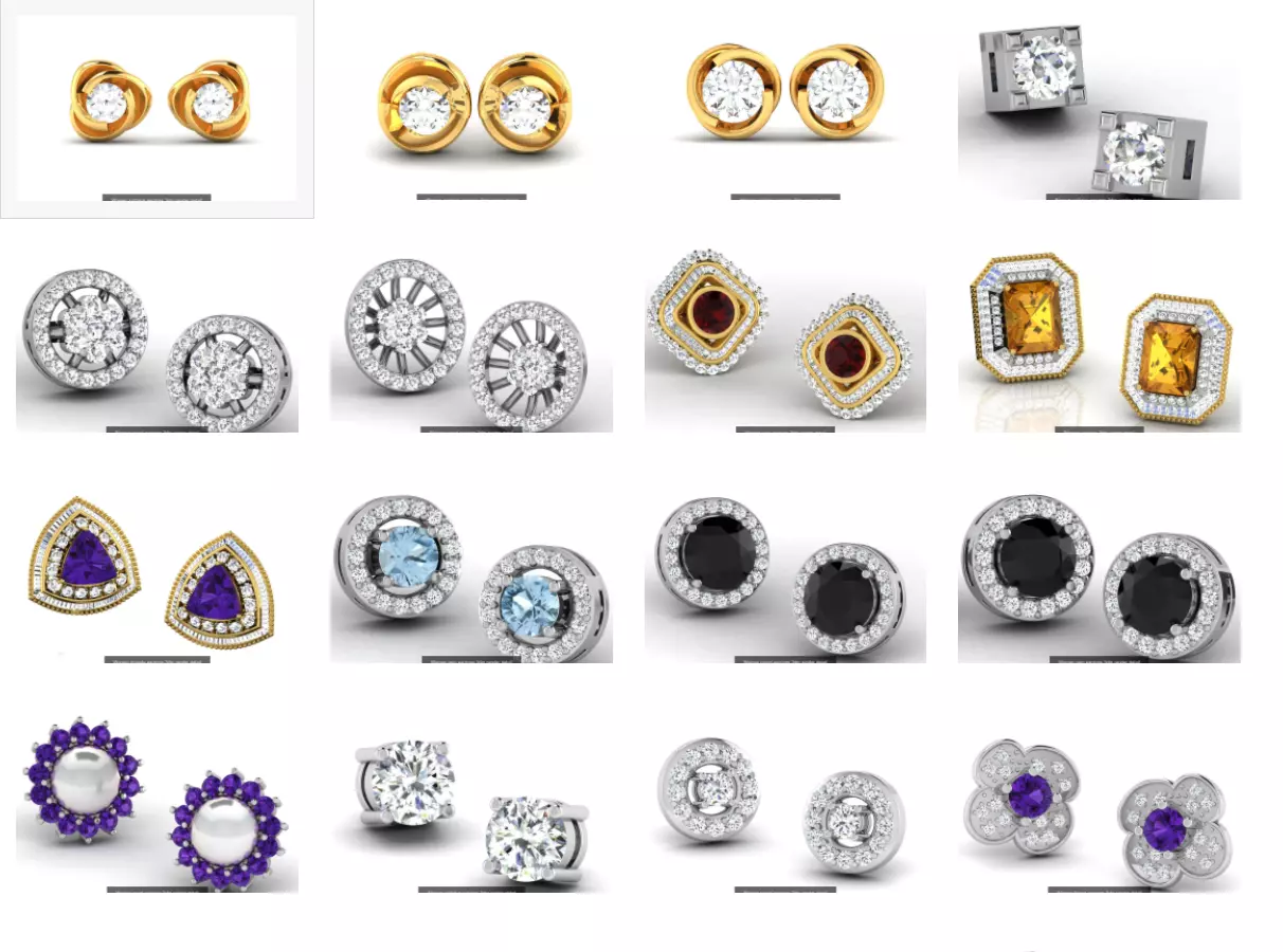22 Studs Earrings 3dm renders details  3D Model Collection_0