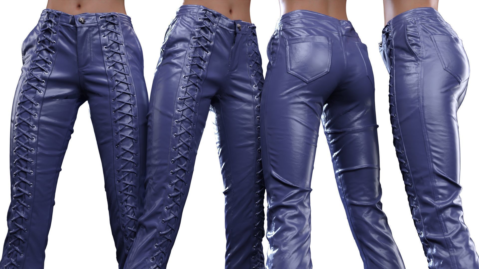 Full Front Laced Leather Pants 3D model_15