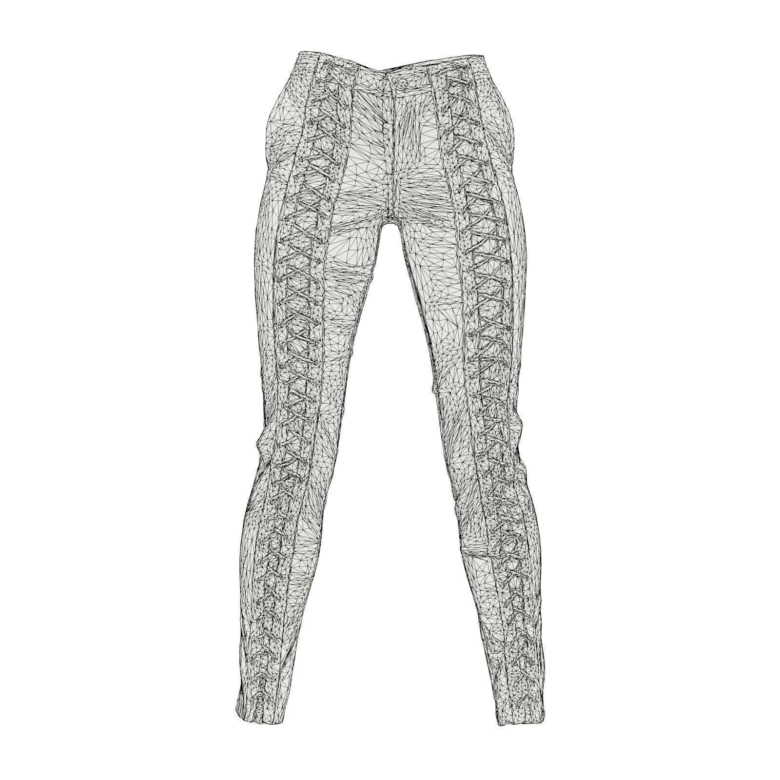 Full Front Laced Leather Pants 3D model_8