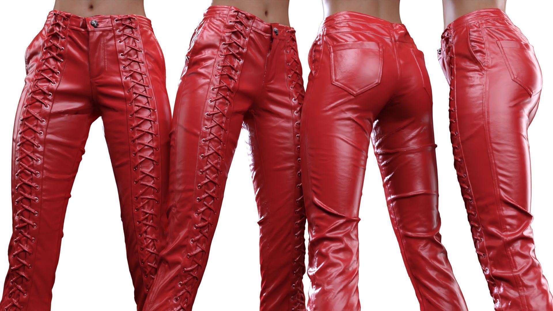 Full Front Laced Leather Pants 3D model_18