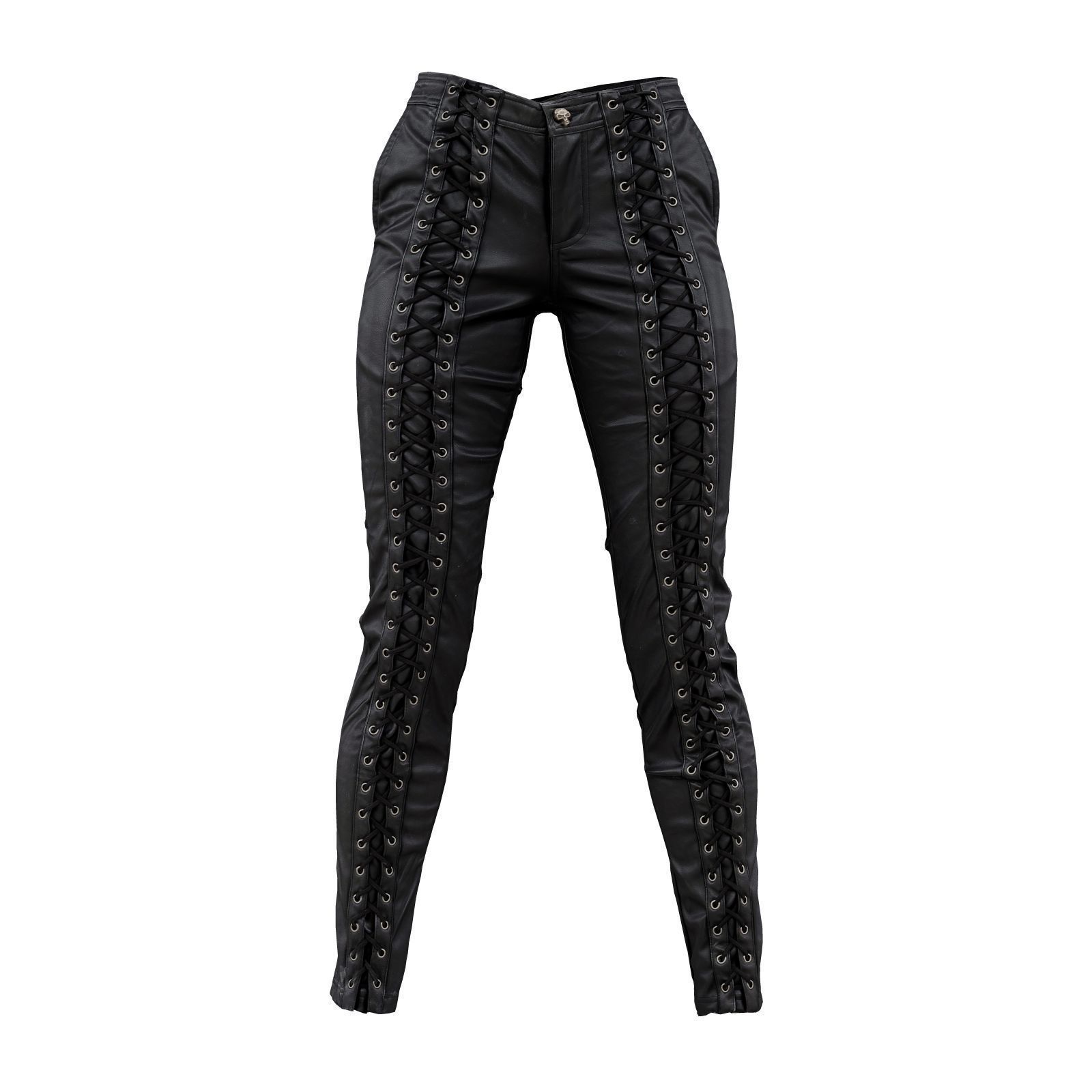 Full Front Laced Leather Pants 3D model_3