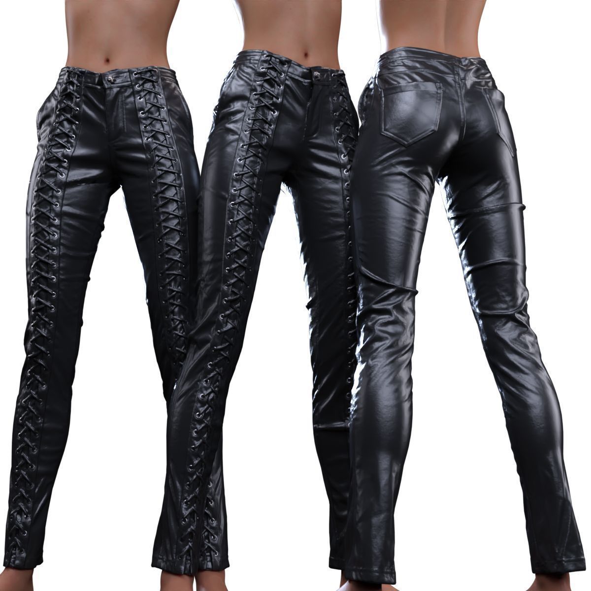 Full Front Laced Leather Pants 3D model_13