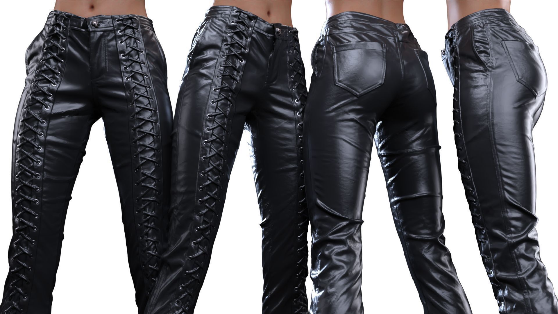 Full Front Laced Leather Pants 3D model_1