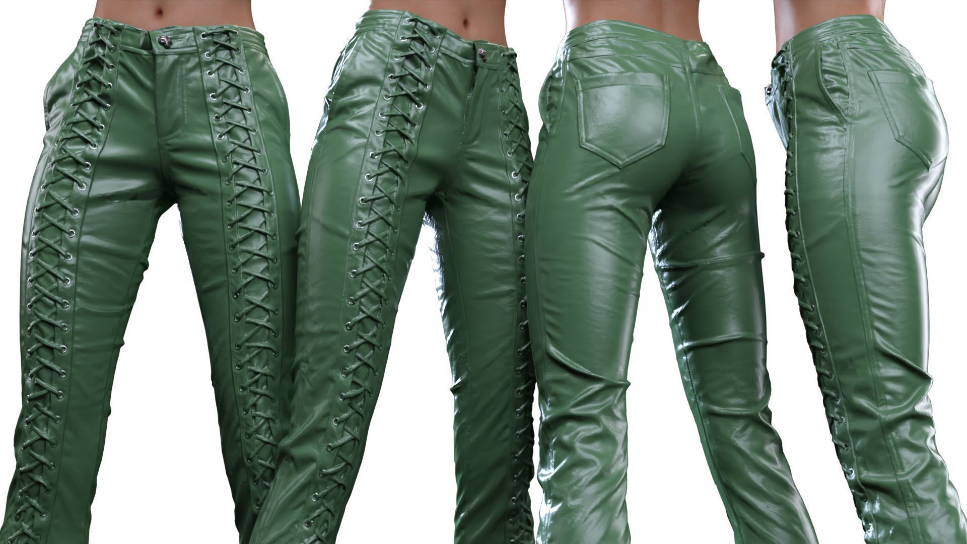 Full Front Laced Leather Pants 3D model_16
