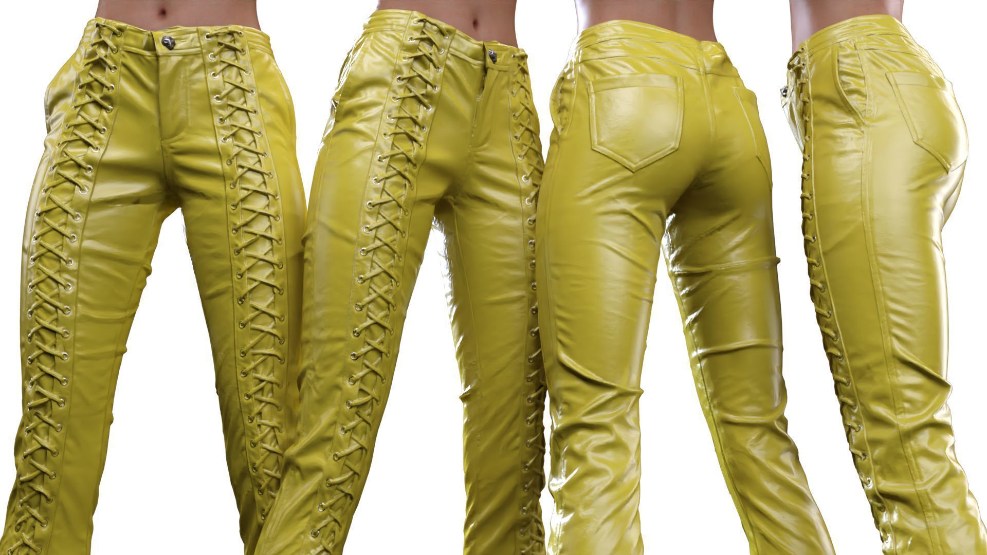 Full Front Laced Leather Pants 3D model_17