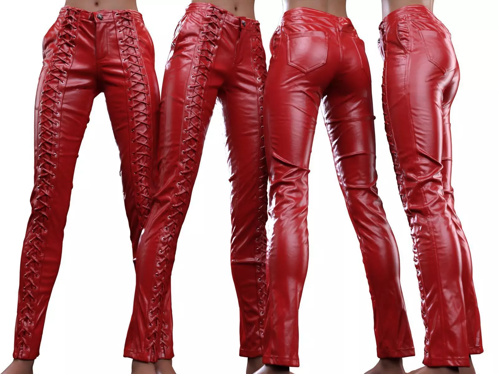 Full Front Laced Leather Pants 3D model_0
