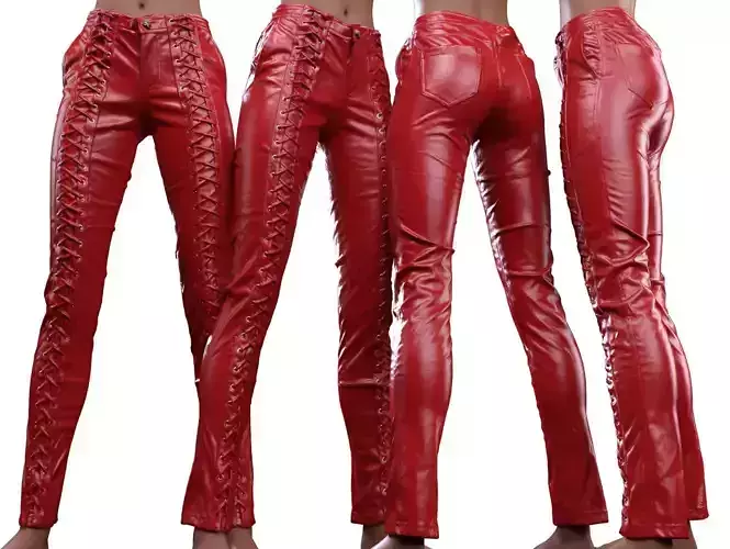 Full Front Laced Leather Pants 3D model