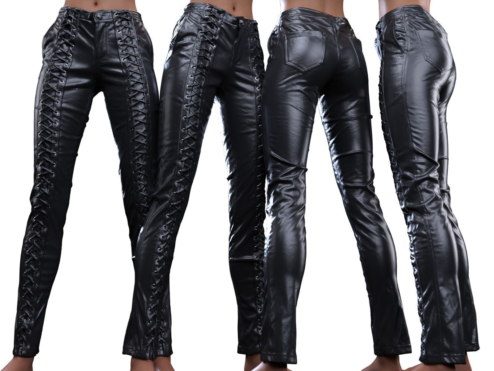 Full Front Laced Leather Pants 3D model_11