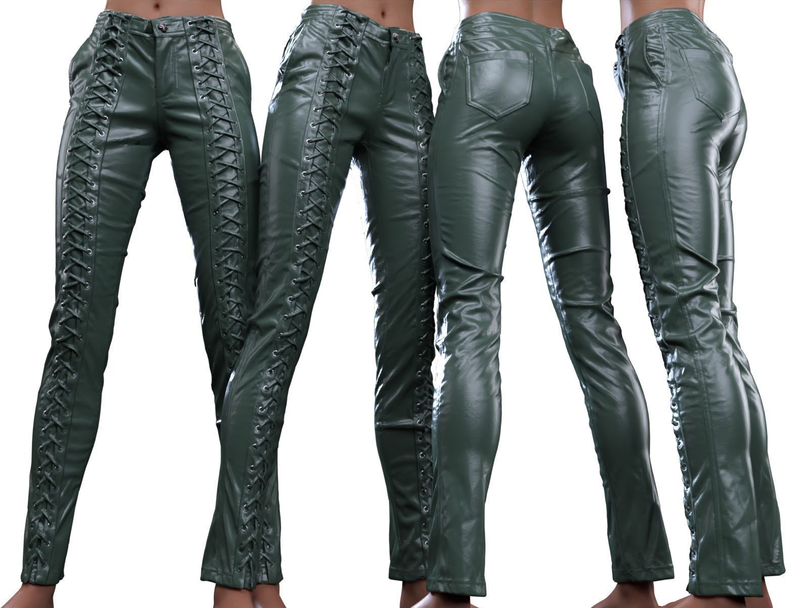 Full Front Laced Leather Pants 3D model_12
