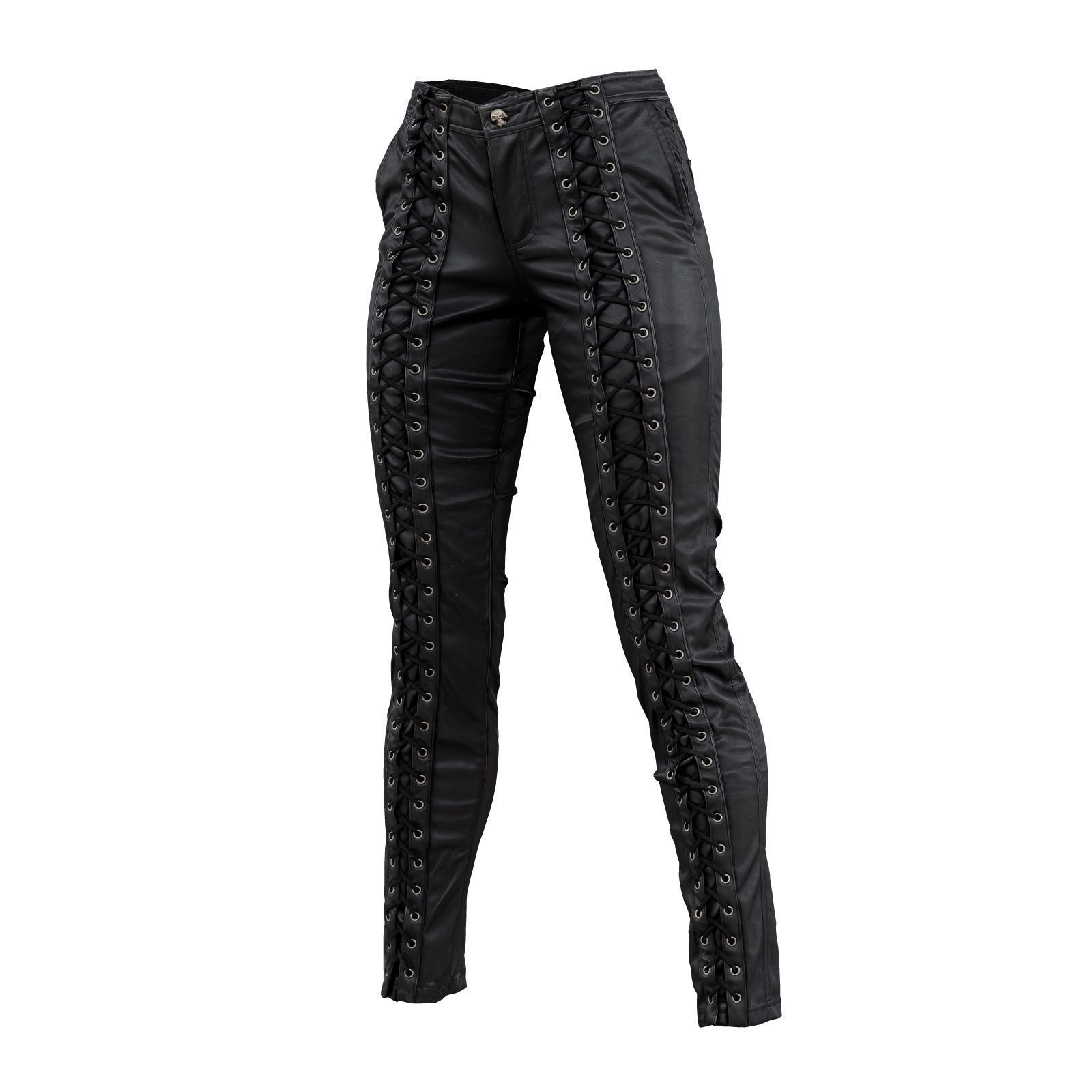 Full Front Laced Leather Pants 3D model_2