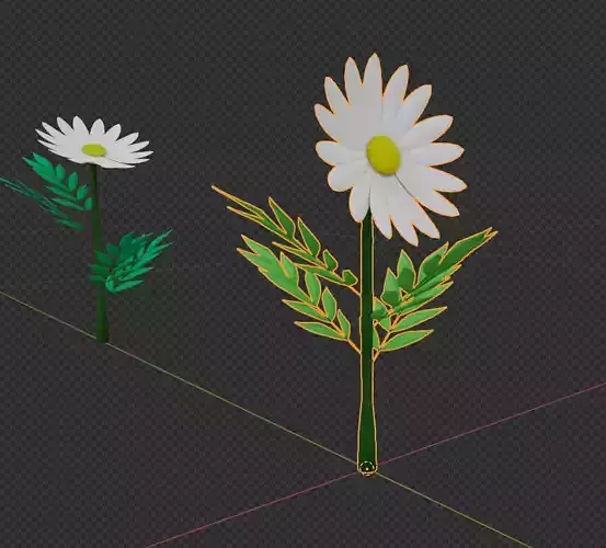 Low Poly full mesh 9 Daisies flower