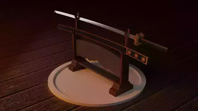 Katana japanese sword on wooden table