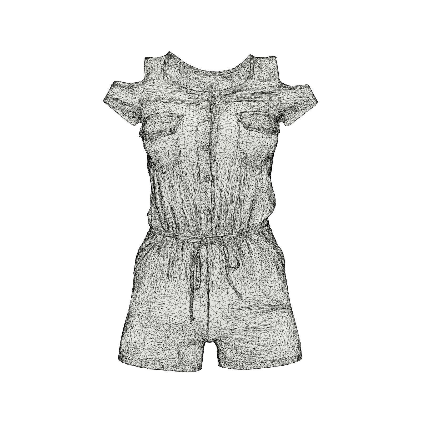 Hollow Sleeves Jeans Romper 3D model_6