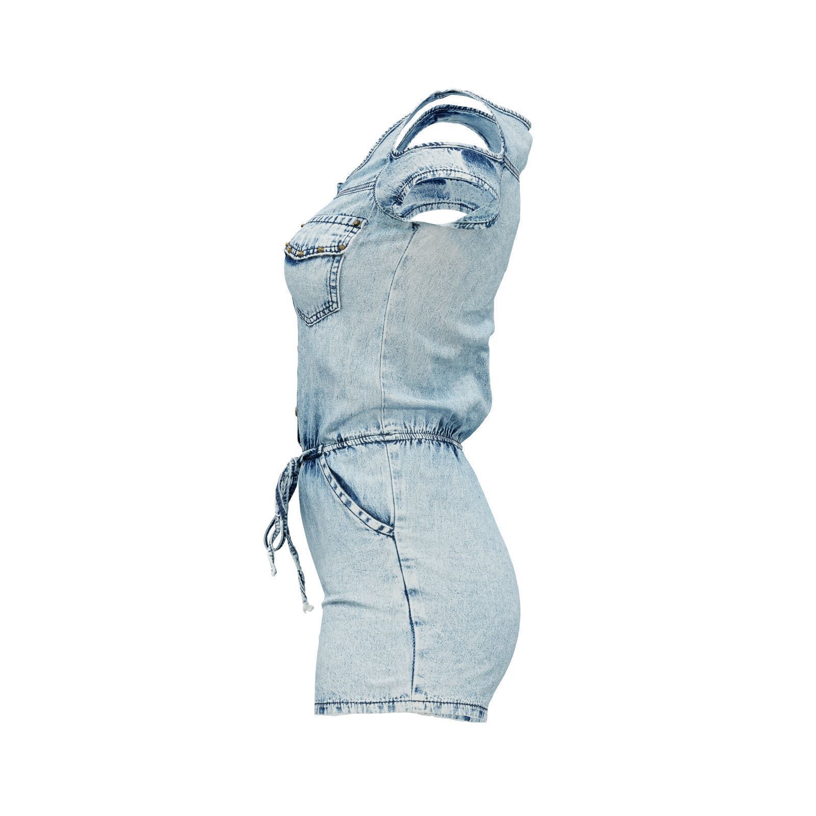 Hollow Sleeves Jeans Romper 3D model_4