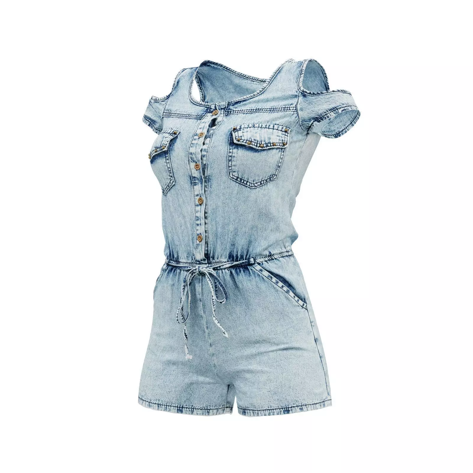 Hollow Sleeves Jeans Romper 3D model_0