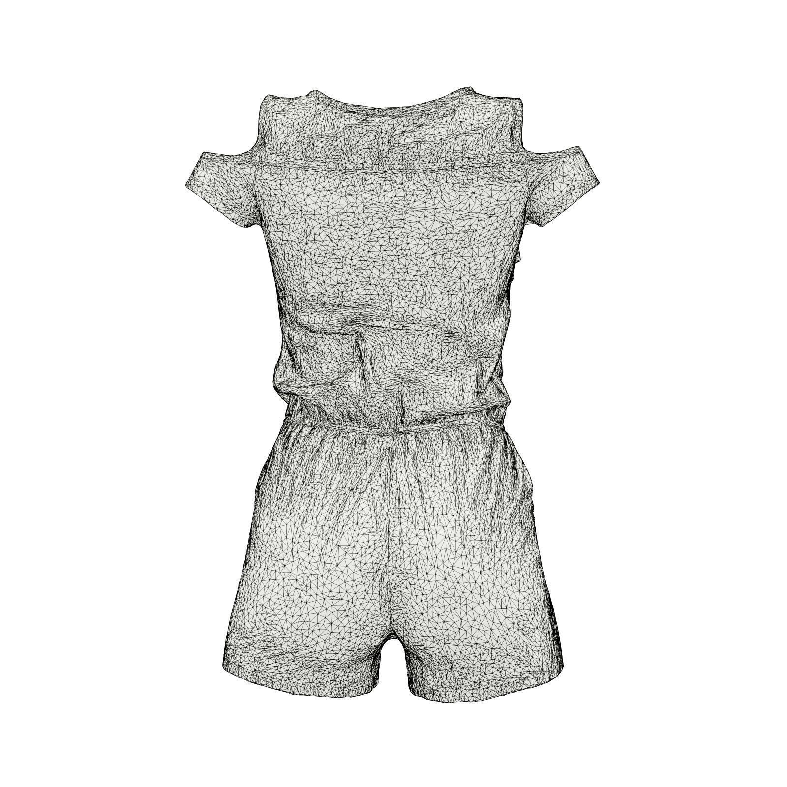 Hollow Sleeves Jeans Romper 3D model_7