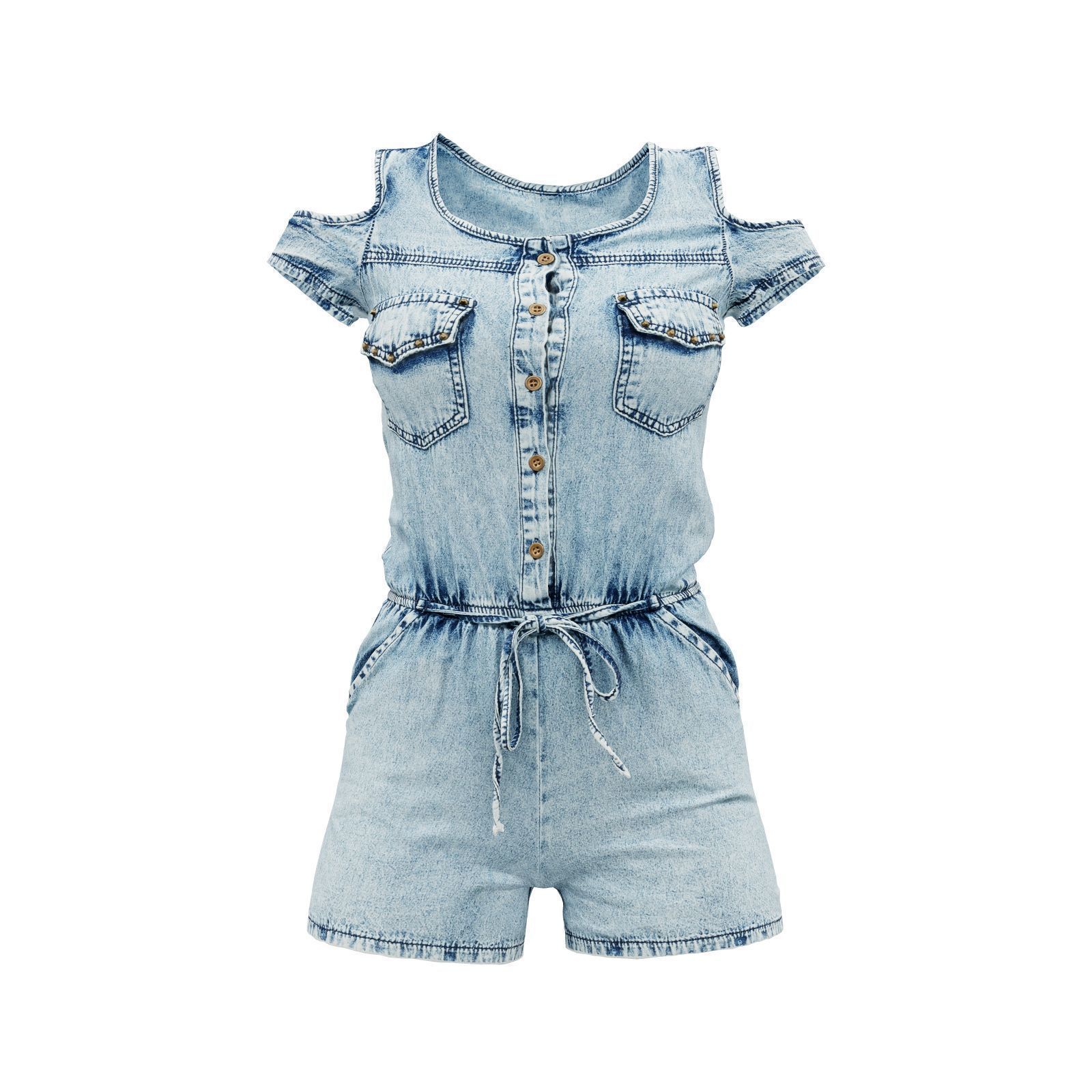 Hollow Sleeves Jeans Romper 3D model_1
