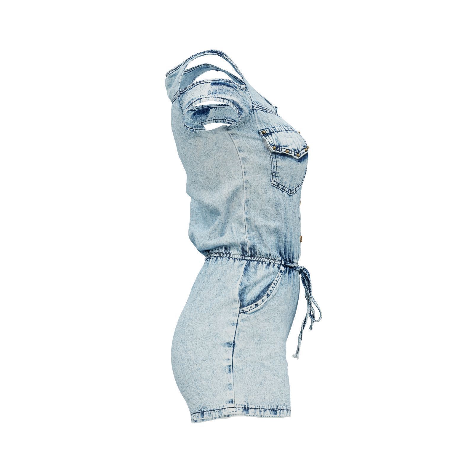 Hollow Sleeves Jeans Romper 3D model_5