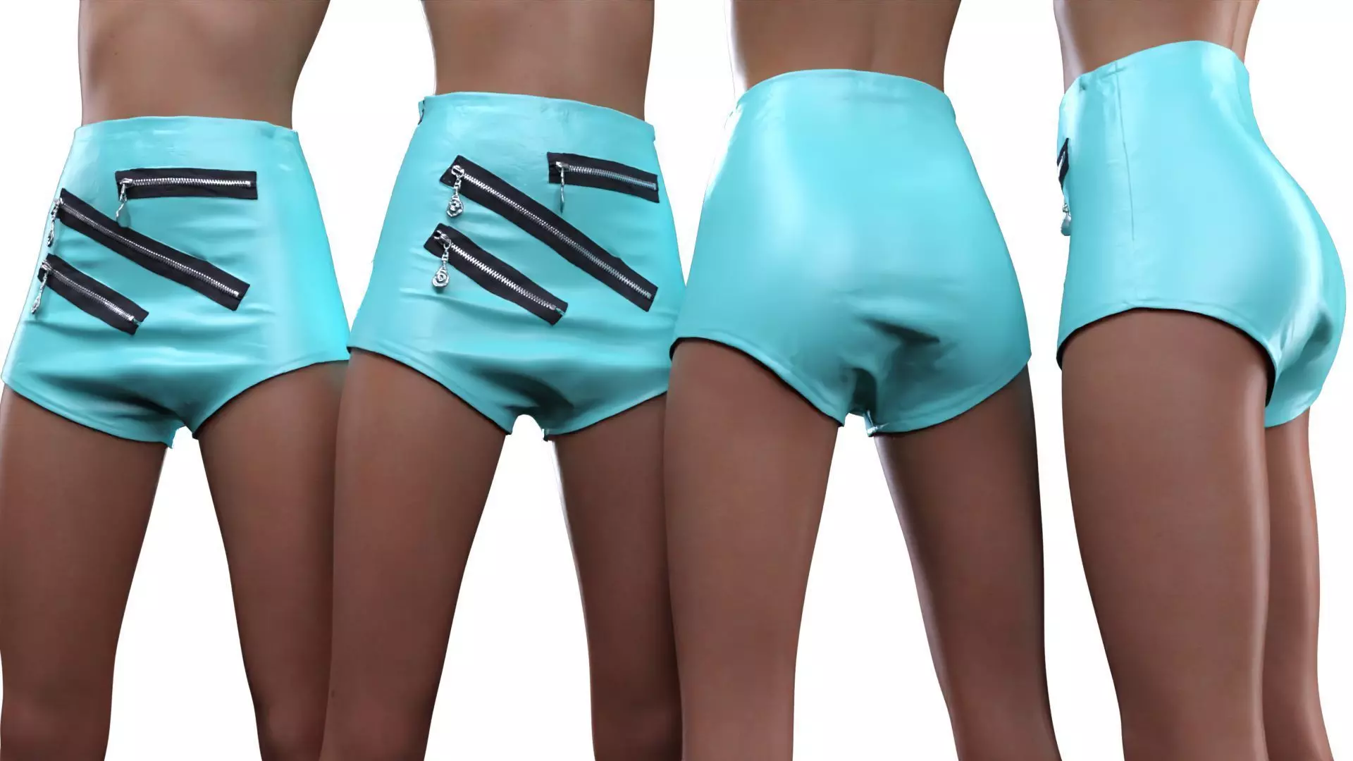 Highwaist Three Zipper Shorts 3D model