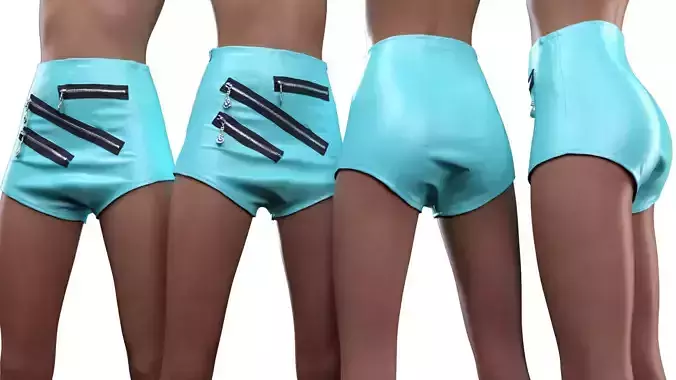 Highwaist Three Zipper Shorts 3D model