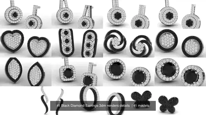 41 Black Diamond Earrings 3dm renders details  3D Model Collection